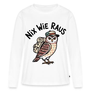 Hibou avec sac à dos - T-shirt manches longues Premium bio Femme - blanc - Devant - Julia (174cm)