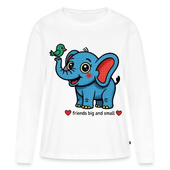 Éléphant et oiseau – petits et grands amis - T-shirt manches longues Premium bio Femme - blanc - Devant - Julia (174cm)