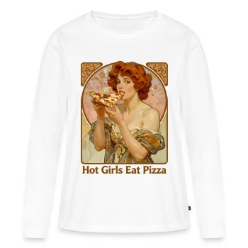 Les filles sexy mangent la pizza – Affiche Pin-Up Art nouveau - T-shirt manches longues Premium bio Femme - blanc - Devant - Julia (174cm)