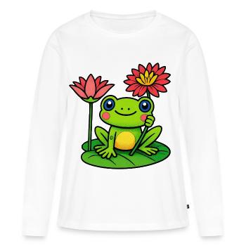 Grenouille entre les nénuphars en fleurs - T-shirt manches longues Premium bio Femme - blanc - Devant - Julia (174cm)