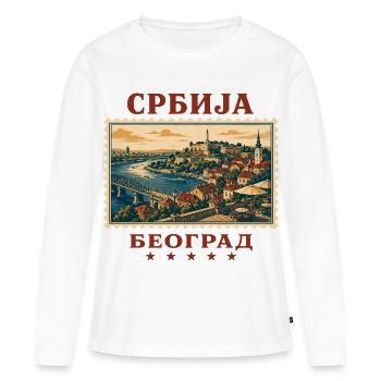 Serbien Belgrad Vintage Reisemarke - Frauen Premium Bio Langarmshirt - Weiß - Vorne - Julia (174cm)