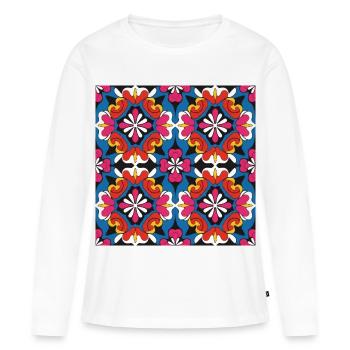 Mosaïque de la Fleur de Kaleido - T-shirt manches longues Premium bio Femme - blanc - Devant - Julia (174cm)