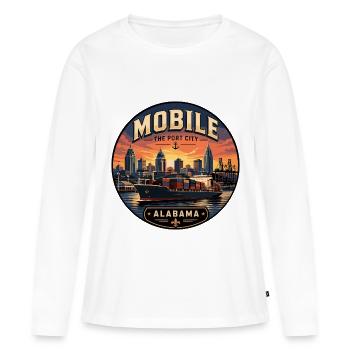 Badge de voyage rétro de Mobile Alabama Port City - T-shirt manches longues Premium bio Femme - blanc - Devant - Julia (174cm)