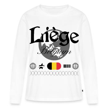 Souvenir de voyage streetwear de Liège en Belgique - T-shirt manches longues Premium bio Femme - blanc - Devant - Julia (174cm)