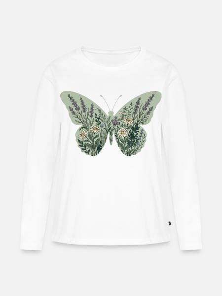 Lavendel Gänseblümchen Schmetterling - Frauen Premium Bio Langarmshirt - Weiß