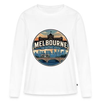 Emblème rétro de voyage rétro du tramway vintage de Melbourne - T-shirt manches longues Premium bio Femme - blanc - Devant - Julia (174cm)