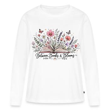Between books and flowers Book lovers - Women's Premium Organic Long Sleeve Shirt - white - Front - Julia (174cm)