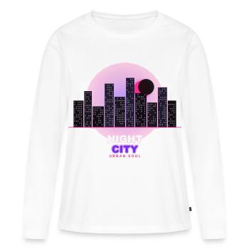 Night City - Skyline Urbaine Néon - T-shirt manches longues Premium bio Femme - blanc - Devant - Julia (174cm)