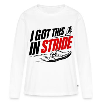J’ai compris ça avec philosophie – Thème du coureur - T-shirt manches longues Premium bio Femme - blanc - Devant - Julia (174cm)
