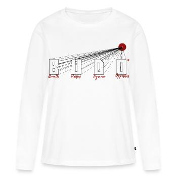Budo: "Atem vereint ..." Japan Sun Martial Arts - Frauen Premium Bio Langarmshirt - Weiß - Vorne - Julia (174cm)