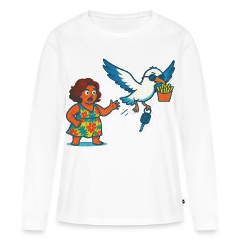 Diebische Möwe klaut Pommes und Schlüssel - Frauen Premium Bio Langarmshirt - Weiß - Vorne - Julia (174cm)