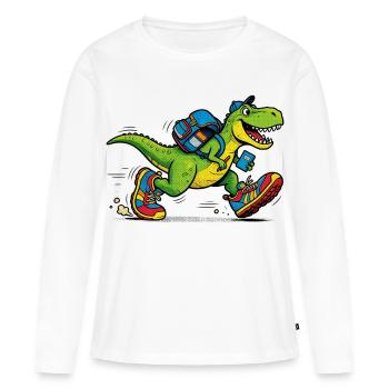 Des dinosaures en route vers l’école - T-shirt manches longues Premium bio Femme - blanc - Devant - Julia (174cm)