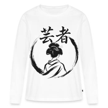 Geisha Enso Zen - Dos Kimono Kanji Geisha Art Japo - T-shirt manches longues Premium bio Femme - blanc - Devant - Julia (174cm)
