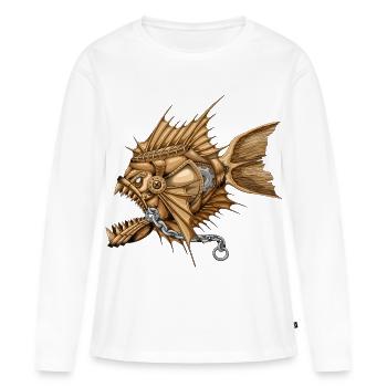 Steampunk Piranha Killer Retro Machine - Women's Premium Organic Long Sleeve Shirt - white - Front - Julia (174cm)