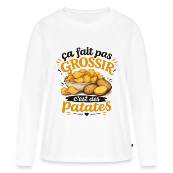 Ça fait pas grossir c'est des patates (Chips) - T-shirt manches longues Premium bio Femme - blanc - Devant - Julia (174cm)