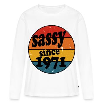 Sassy depuis 1971 Retro Circle - T-shirt manches longues Premium bio Femme - blanc - Devant - Julia (174cm)