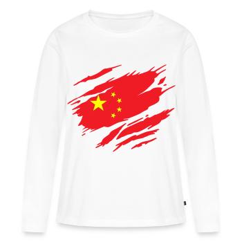 Chine Drapeau Chinois Chinoise - T-shirt manches longues Premium bio Femme - blanc - Devant - Julia (174cm)