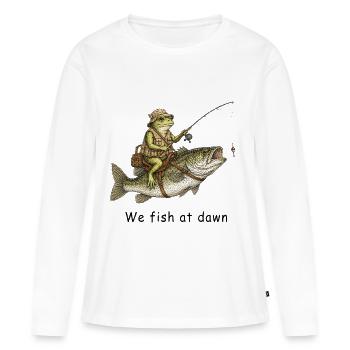 We Fish at Dawn Frog Angler - Women's Premium Organic Long Sleeve Shirt - white - Front - Julia (174cm)
