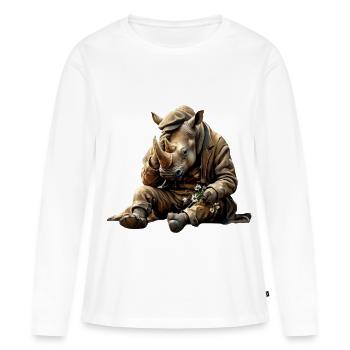 Melancholisches Nashorn mit Blumen - Frauen Premium Bio Langarmshirt - Weiß - Vorne - Julia (174cm)