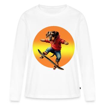 Skateur teckel Oscar en sweat à capuche - T-shirt manches longues Premium bio Femme - blanc - Devant - Julia (174cm)