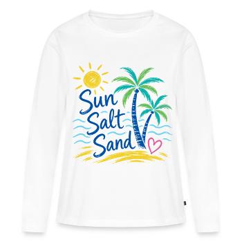 Sable de sel au soleil – Motif de palmiers de plage d’été - T-shirt manches longues Premium bio Femme - blanc - Devant - Julia (174cm)