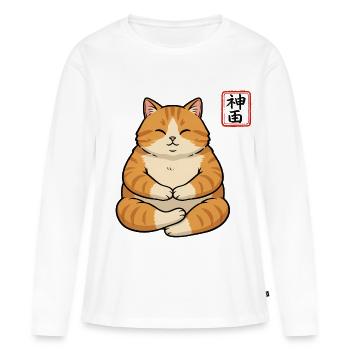 Funny Meditating Cat Yoga Mum Gift - Women's Premium Organic Long Sleeve Shirt - white - Front - Julia (174cm)