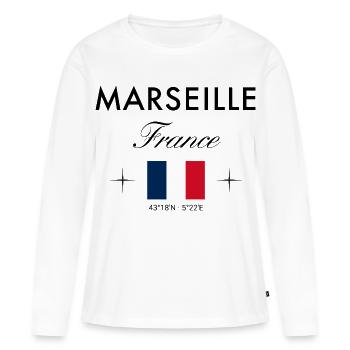 Marseille, France, Coordine le souvenir de voyage - T-shirt manches longues Premium bio Femme - blanc - Devant - Julia (174cm)