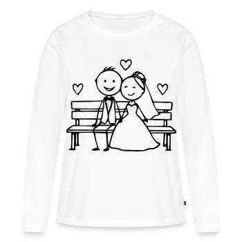 Caricature du couple de mariés sur le banc - T-shirt manches longues Premium bio Femme - blanc - Devant - Julia (174cm)