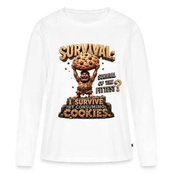L’homme des cavernes avec des biscuits : Survie - T-shirt manches longues Premium bio Femme - blanc - Devant - Julia (174cm)