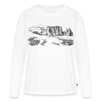 Silhouette Sciliar | Conception du plateau des Dolomites - T-shirt manches longues Premium bio Femme - blanc - Devant - Julia (174cm)
