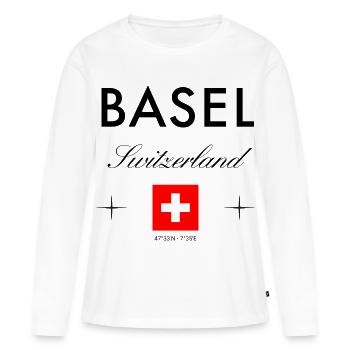 Bâle Suisse Coordonnées Souvenir de voyage - T-shirt manches longues Premium bio Femme - blanc - Devant - Julia (174cm)