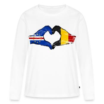 Mains du drapeau belge du Cap-Vert en forme de cœur utilisées - T-shirt manches longues Premium bio Femme - blanc - Devant - Julia (174cm)