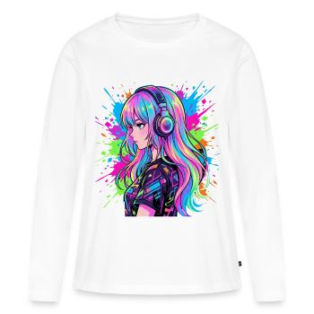 Portrait d’écouteurs anime néon - T-shirt manches longues Premium bio Femme - blanc - Devant - Julia (174cm)