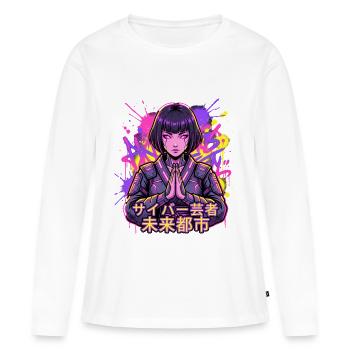 Cyber Geisha im Neonstadt - Frauen Premium Bio Langarmshirt - Weiß - Vorne - Julia (174cm)