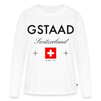 Gstaad Schweiz Koordinaten Reise Souvenir - Frauen Premium Bio Langarmshirt - Weiß - Vorne - Julia (174cm)