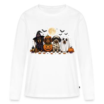 Halloween Dackel Hexe Kürbis Mumie Geist - Frauen Premium Bio Langarmshirt - Weiß - Vorne - Julia (174cm)