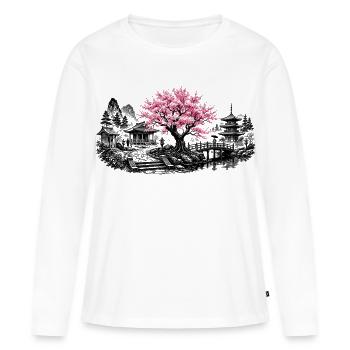 Japanese Cherry Blossom Temple Garden - Women's Premium Organic Long Sleeve Shirt - white - Front - Julia (174cm)