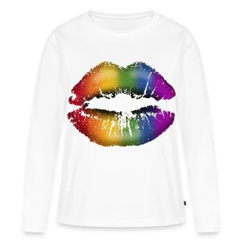 Lip Kissable Lips with Lipstick LGBTQ Rainbow - Women's Premium Organic Long Sleeve Shirt - white - Front - Julia (174cm)