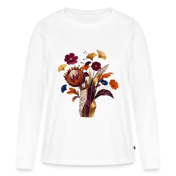 Golden Geometric Floral Vase - Women's Premium Organic Long Sleeve Shirt - white - Front - Julia (174cm)