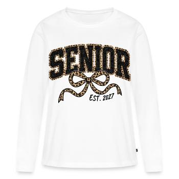 Senior Leopard Glitter Bow Tie - Women's Premium Organic Long Sleeve Shirt - white - Front - Julia (174cm)