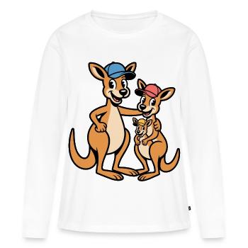 Kängarufamilie im Cap-Style - Frauen Premium Bio Langarmshirt - Weiß - Vorne - Julia (174cm)