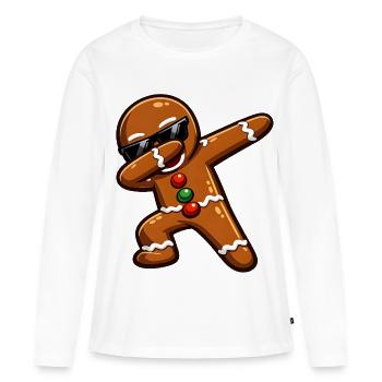 Tamponnement du bonhomme en pain d’épices - T-shirt manches longues Premium bio Femme - blanc - Devant - Julia (174cm)