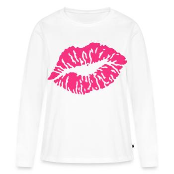 Baiser bouche / Baiser / Baiser / Baiser / Baiser / Amour / Rose - T-shirt manches longues Premium bio Femme - blanc - Devant - Julia (174cm)