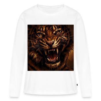 Tiger Storm Roaring Fire Gaze - Women's Premium Organic Long Sleeve Shirt - white - Front - Julia (174cm)