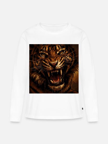 Tigersturm Brüllender Feuerblick - Frauen Premium Bio Langarmshirt - Weiß