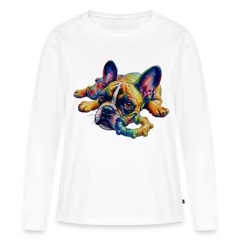 Frenchie: I just want to play - Women's Premium Organic Long Sleeve Shirt - white - Front - Julia (174cm)