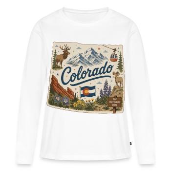 Vintage Colorado Rocky Mountains Kunstaufkleber - Frauen Premium Bio Langarmshirt - Weiß - Vorne - Julia (174cm)