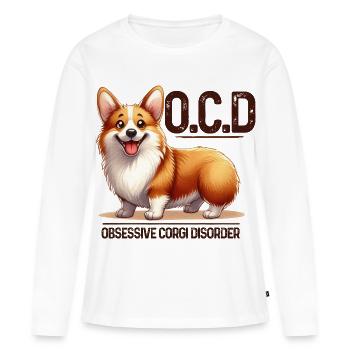 TOC (Trouble obsessionnel du Corgi) Merch drôle de Corgi - T-shirt manches longues Premium bio Femme - blanc - Devant - Julia (174cm)