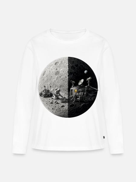 Mondhälfte: Mensch und Raumfahrt - Frauen Premium Bio Langarmshirt - Weiß