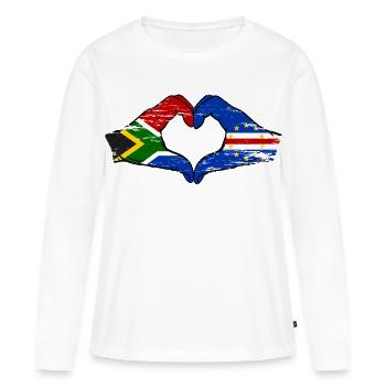 Drapeau du Cap-Vert Afrique du Sud, mains en forme de cœur utilisées - T-shirt manches longues Premium bio Femme - blanc - Devant - Julia (174cm)